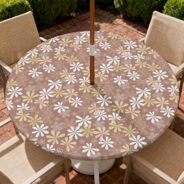 Imagem de COTAIL Toalha de mesa redonda para uso ao ar livre com zíper e orifício para guarda-chuva, toalha de mesa elástica à prova d'água a óleo, para pátio, piquenique, acampamento, jardim, serve para mesa