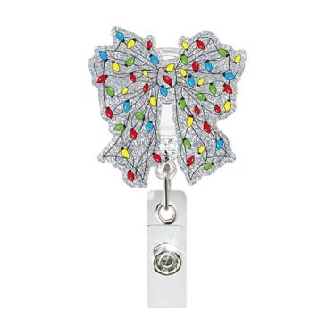 Imagem de Porta-crachás retráteis de luzes coloridas com glitter e clipe jacaré, decoração fofa para cartão de identificação para enfermeiras, médicos, trabalhadores de escritório, presentes festivos de Natal