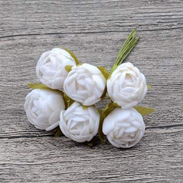 Imagem de LMJYU Presentes de flores artificiais, 6 peças, mini chá de seda, botão de rosa, buquê de flores artificiais, álbum de recortes, festa de casamento, faça você mesmo à mão, artesanato de flores falsas