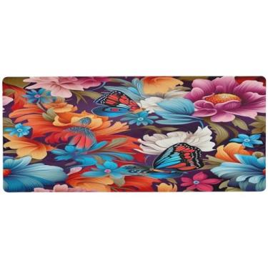 Imagem de Wassud Borboleta colorida (3) mouse pad para jogos com base de borracha antiderrapante, mouse pad longo para teclado de computador com borda costurada, impermeável grande tapete de mesa para