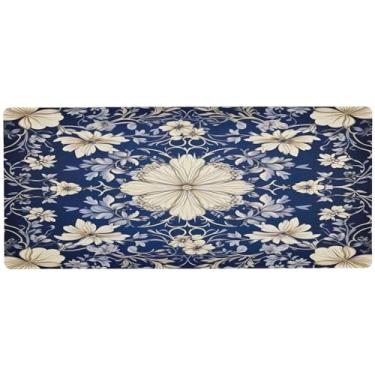 Imagem de Wassud Design floral ornamental (3) mouse pad para jogos com base de borracha antiderrapante, mouse pad longo para teclado de computador com borda costurada, impermeável grande almofada de mesa para