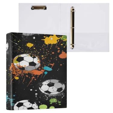 Imagem de Wassud Fichário de 3 anéis, fichário de 3 cm com clipe antiderrapante, bola de futebol, pacote com 2, fichário decorativo tamanho carta para escritório em casa