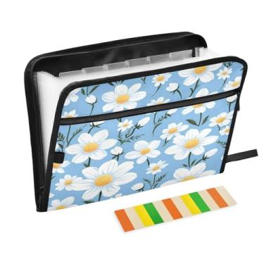 Imagem de Wassud Margarida branca com 13 bolsos, organizador de arquivos sanfonados, pastas expansíveis com abas e adesivos, organizador de pastas de documentos de recibo de papel tamanho carta A4 para viagens