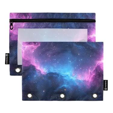 Imagem de CEBUGI 3 bolsas de lápis com zíper e janela transparente, 2 pacotes de estojo para exames de sala de aula (céu estrelado)