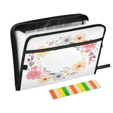 Imagem de Wassud Pasta organizadora de arquivos de papel A4 com estampa de flores, pasta de arquivo, com etiquetas, pasta de arquivos expansível, 13 bolsos