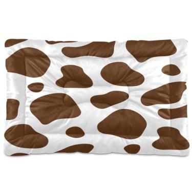 Imagem de Wassud Cama de cachorro com estampa de vaca marrom, tapete lavável para animais de estimação para cães e gatos, almofada de cama de viagem antiderrapante, almofada de canil para ambientes internos e