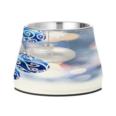 Imagem de STAYTOP Bolas de Natal azuis e brancas, tigelas de aço inoxidável, tigelas de alimentação de gatos, fofas tigelas antiderrapantes para cães e gatos - destacável