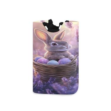 Imagem de CEBUGI Cesto de lavanderia coelho com flores roxas, cesto de roupa suja dobrável para roupas, quarto, banheiro, dormitório