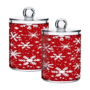 Imagem de CEBUGI Dispensador de suporte Qtip para cotonetes, bolas, almofadas de fio dental palhetas de Natal flocos de neve frasco de boticário de plástico transparente com tampa acessórios essenciais de