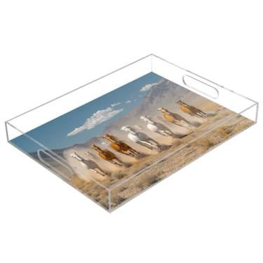 Imagem de STAYTOP Linda bandeja de acrílico para servir cavalos de corrida 15,7 × 11,20 cm, bandejas decorativas à prova de derramamento, organizador de bancada para café da manhã, chá, comida, maquiagem