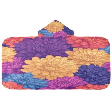 Imagem de Burbuja Toalha de banho com capuz de crisântemo para crianças, toalha de praia de pelúcia macia absorvente para meninas e meninos 3-10 anos, 61 x 127 cm