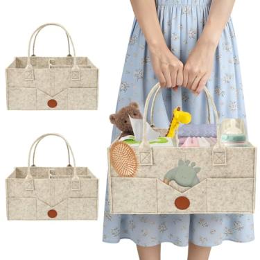 Imagem de Organizador de fraldas de bebê com 2 peças, organizador de berçário portátil de 38 x 25 x 18 cm com divisórias, fraldas de feltro, organizadores portáteis de bebês para lenços umedecidos e itens de