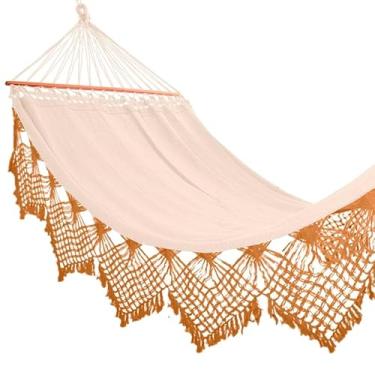 Imagem de Rede de Dormir Casal Grande com Madeira Luxo Reforçada para Descanso(Crua com Carmelo)