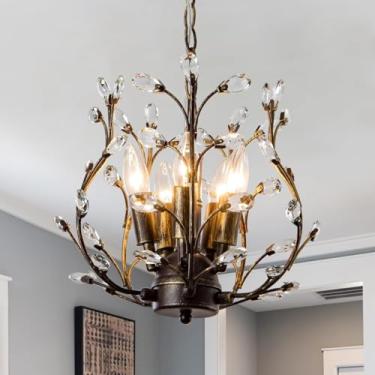 Imagem de Lustre de cristal vintage com galhos, decoração industrial, luminária moderna preta sofisticada, estilo antigo, pendente de embutir para sala de jantar, cozinha, quarto, sala de estar e corr