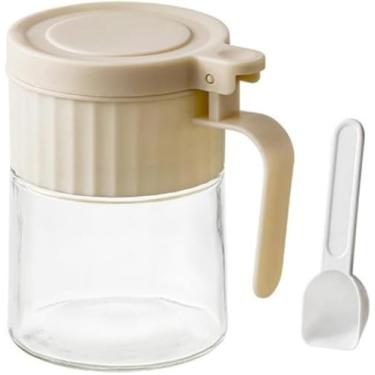 Imagem de Porta Condimentos Redondo Vidro com Colher 280ml Salaeiro Açucareiro Temperos Cozinha Organizador Pote Hermético Transparente Prático