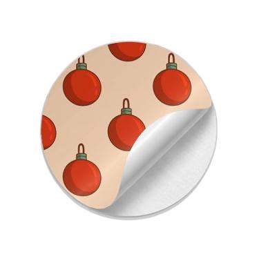 Imagem de Adesivos Redondos Natalinos 25 Unidades Com Ilustração de Ornamento de Natal - Tamanho 50x50cm