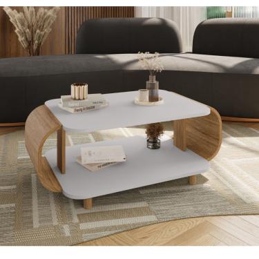 Imagem de Mesa de Centro Oval com Pés de Madeira Maciça Floripa Bechara