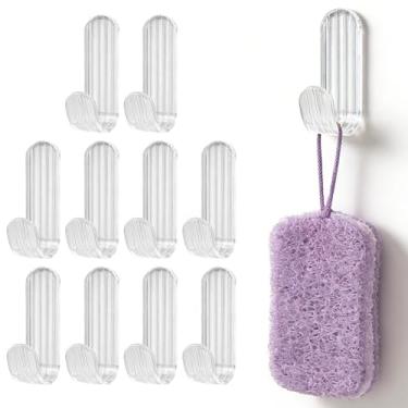 Imagem de 10 ganchos de parede adesivos J, ganchos de parede de acrílico, ganchos listrados com fita dupla face, resistente para sacos de toalha