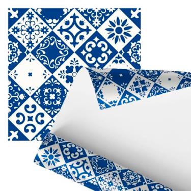 Imagem de Papel de Parede Decorativo Adesivo, Azulejo Português Azul e Branco, 2,80 Metros, Design Floral Clássico para Decoração de Interiores