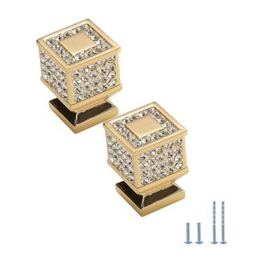 Imagem de Evionlin 2 puxadores de armário de cristal quadrado dourado puxadores de armário de cozinha puxadores de armário para armário de quarto puxador de gavetas