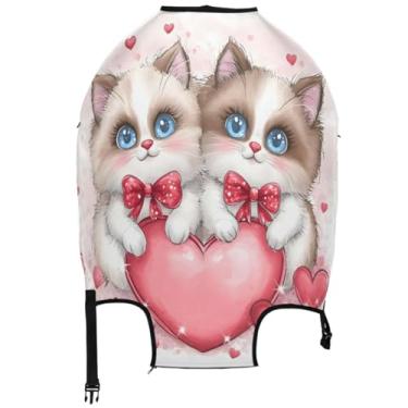 Imagem de Joisal Capas de mala para proteção de bagagem, acessórios gráficos de viagem, manga de mala, gatos fofos, amor, dia dos namorados, Cute Cats Love Valentine, XL, Fits 29-32 Inch Case, Capa de mala