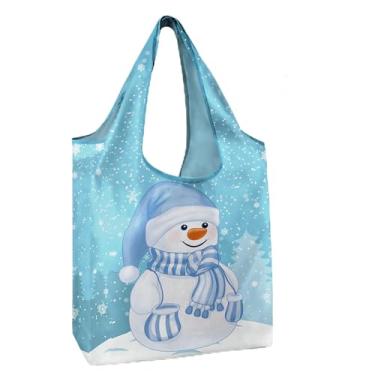 Imagem de Sacola de compras reutilizável de Natal, boneco de neve, reutilizável, com faixa elástica, dobrável, lavável na máquina, para presentes de Natal
