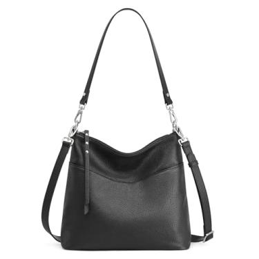 Imagem de S-ZONE Bolsa feminina de couro, bolsa de ombro grande, bolsa de trabalho, Preto