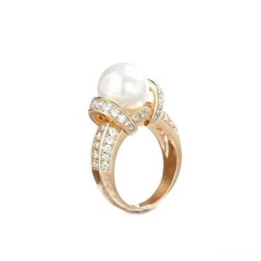 Imagem de hsiyyecg Anéis de imitação de pérolas banhados a ouro 14K para mulheres, delicados e elegantes anéis de ouro de noivado para noivas, bijuterias, declarações, coquetel, pérola, anel (6)