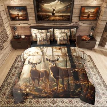 Imagem de Erosebridal Conjunto de cama queen rústico de veado, caçador, alce, alce, alce, chifres de alce, para homens, meninos, vintage, ocidental, animais selvagens, conjunto de cama em uma bolsa, ramos