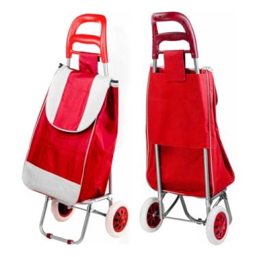 Imagem de Carrinho Dobravel de Mão em Poliéster Impermeável Reforçado - Carga Resistente, Ideal para Compras, Viagens e Armazenamento, Portátil e Durável (Vermelho)
