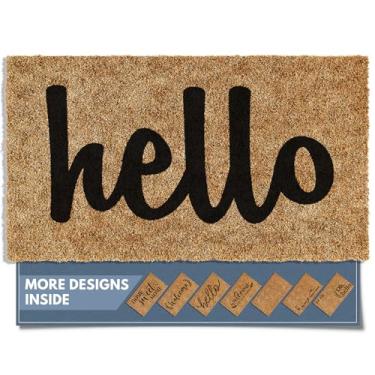 Imagem de Barnyard Designs Tapete de boas-vindas para ambientes externos, tapete de entrada grande para porta frontal, marrom (Olá grosso, 76 x 43)