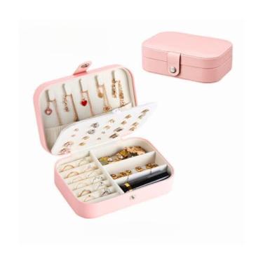 Imagem de Porta Joias Organizador Para Joias Anel Colar Maquiagem Estilo Pandora Luxo Com Divisórias e Fecho de Botão Necessair Caixa Maleta Expositor PREMIUM MR UTILITY (Rosa)