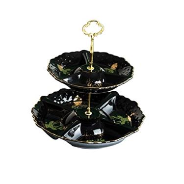 Imagem de Cesta de frutas tigela criativa tigelas de frutas divisão prato de frutas de cerâmica dupla cesta de frutas secas prato de sobremesa para sala de estar em casa mesa de centro pão lanches