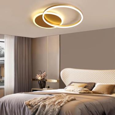 Imagem de Luminária de teto LED dimerizável com 2 anéis, 36 W, com controle remoto, ideal para sala de estar, quarto e cozinha (dourada, 1+1 lâmpadas).