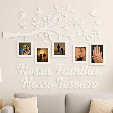 Imagem de Quadro Decorativo Árvore da Família em MDF para Fotos 10x15 – Painel de Parede com Molduras e Frase “Nossa Família, Nosso Tesouro”(BRANCO)