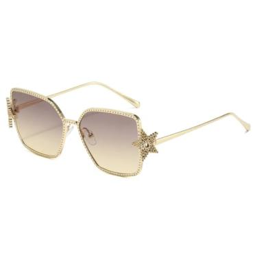 Imagem de HCPIHF Óculos de sol de luxo da moda com armação de metal para mulheres (cinza e amarelo)