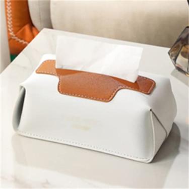 Imagem de Caixa de lenços de couro estilo nórdico sala de estar caixa de papel doméstico mesa de jantar caixa de papel de armazenamento de couro (cor: branco, tamanho: 21,5 * 11,5 * 8 cm) (branco 21,5 * 11,5