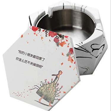 Imagem de Cinzeiro portátil para cigarro de cimento, com tampa, aço inoxidável, geométrico, cimento, cinzeiro, para uso interno ou externo, cinzeiro para presente (cor: pintura a óleo tinta feminina cor)