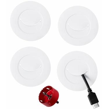 Imagem de ZhiYo Kit de gerenciamento de cabos na parede para TV, kit de esconder cabo de TV branco, gerenciamento de cabos atrás de parede para TVs montadas, kits de corretivo de cabos com 4 passagens de fio e