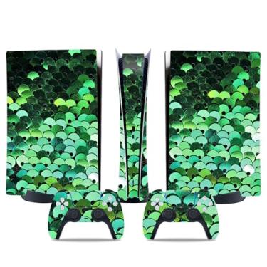 Imagem de Película de decalque para disco Ps5, capa adesiva de vinil de corpo inteiro para console e controle PlayStation 5 (edição de disco PS5, Blue Lightning) (glitter verde claro, edição digital PS5)