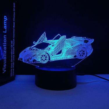 Imagem de Luz noturna LED 3D: carros esportivos que mudam de cor para crianças