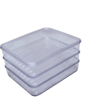 Imagem de Conjunto de 3 Potes Herméticos para Frios, Acrílico Transparente, Empilháveis, 17,5x14,5x10cm, para Queijo e Presunto