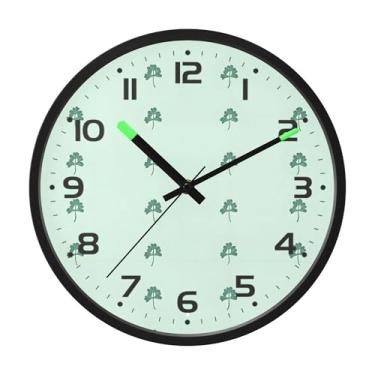 Imagem de SEHANY Relógio de parede Green Clover, silencioso, sem tique-taque, relógio redondo operado por bateria, controle de som, luz noturna, relógios de parede para sala de estar, cozinha, quarto