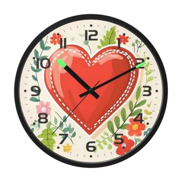 Imagem de SEHANY Relógio de parede com coração de dia dos namorados, silencioso, sem tique-taque, operado por bateria, controle de som, luz noturna, relógios de parede para sala de estar, cozinha, quarto