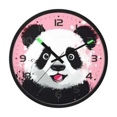Imagem de SEHANY Bonito relógio de parede panda silencioso sem tique-taque relógio redondo operado por bateria 30 cm controle de som luz noturna relógios de parede para sala de estar, cozinha, quarto