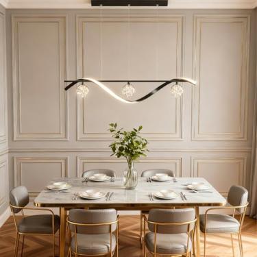 Imagem de Lustre moderno e universal de LED com 30W, ideal para mesas de jantar, salas de estar, salas de jantar e quartos. Perfeito para restaurantes e salas de jantar. Possui uma esfera de vidro de