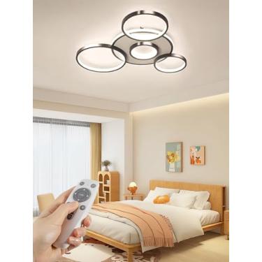 Imagem de Luminária de teto LED moderna e regulável para sala de estar, Ø70cm, preta, redonda, 58W, regulável continuamente, 3000-6000K, em metal e acrílico, para quarto, escritório ou quarto infantil