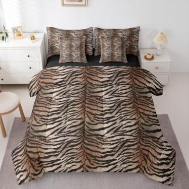 Imagem de Erosebridal Conjunto de edredom solteiro com estampa de tigre (amarelo escuro gradiente) para adultos | Conjunto de cama de 7 peças com estampa de animais selvagens, safári, estampa de tigre simulado