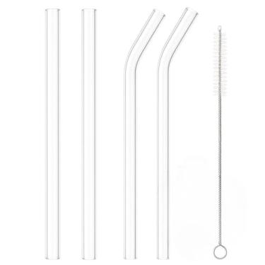 Imagem de Canudos de Vidro Escova Transparente Ecológico e Higiênico para Churrascos, Praias e Refeições em Família, Reutilizáveis e Laváveis para Sucos e Refrigerantes(04 Canudos)