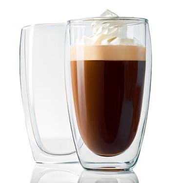Imagem de cicike Caneca de café de vidro de parede dupla, copos de café expresso, copos de dose expresso, copos para bebidas quentes, conjunto de 2, vidro borossilicato transparente de 425 g, vidro